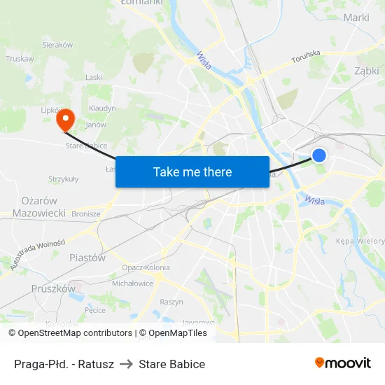 Praga-Płd. - Ratusz to Stare Babice map