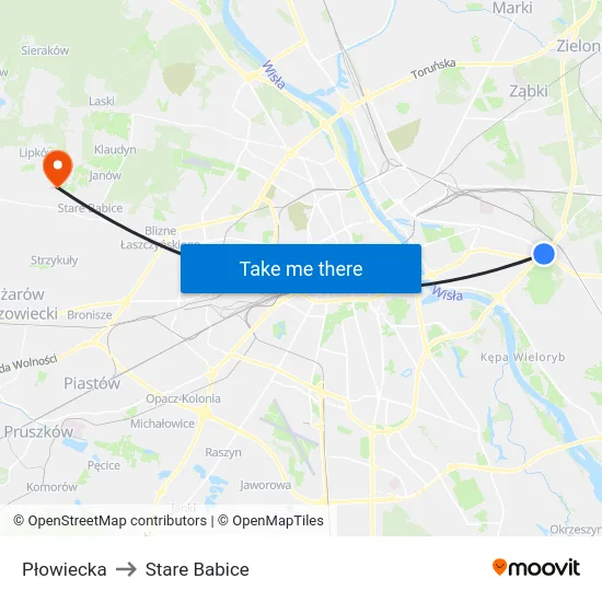 Płowiecka to Stare Babice map