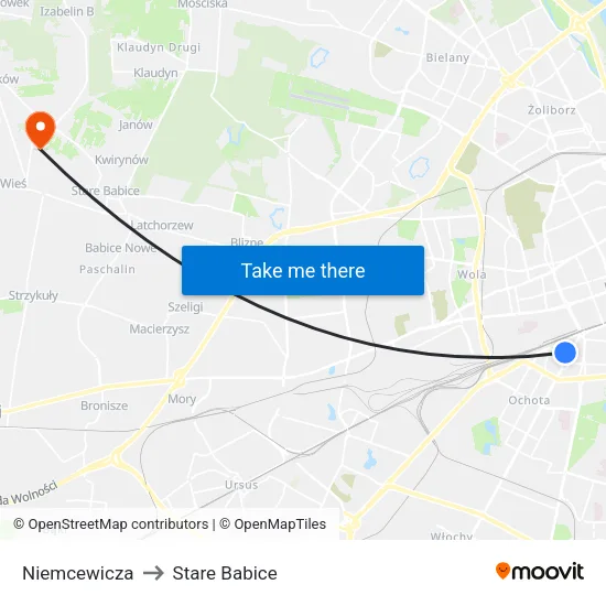 Niemcewicza to Stare Babice map