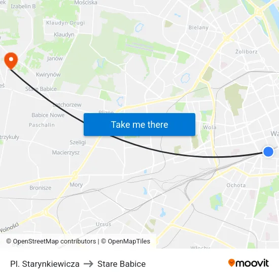 Pl. Starynkiewicza to Stare Babice map