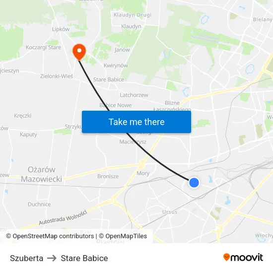 Szuberta to Stare Babice map