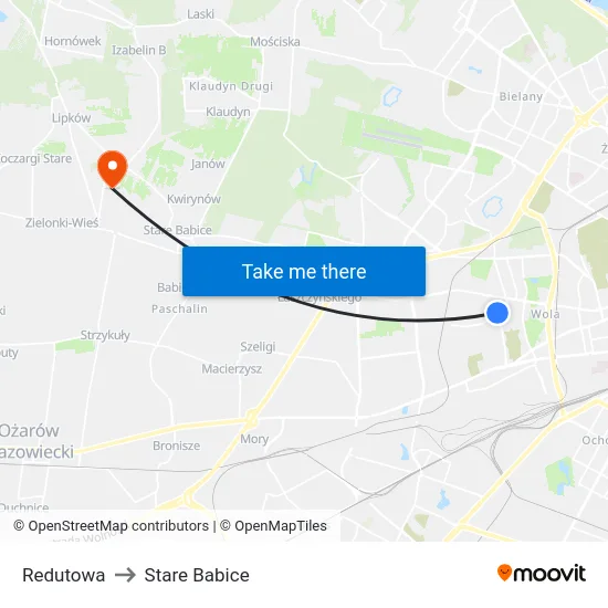 Redutowa to Stare Babice map
