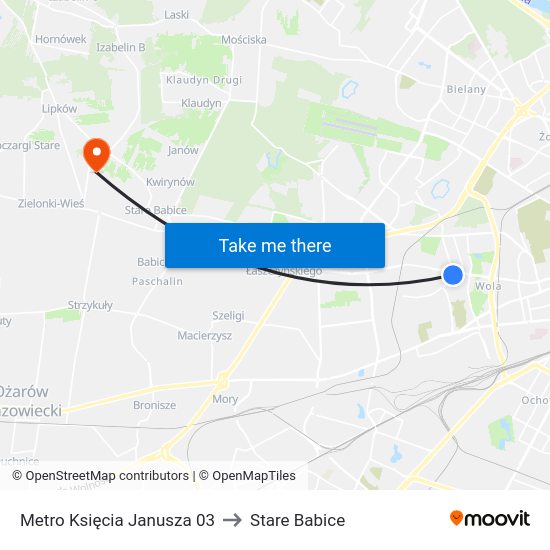 Metro Księcia Janusza to Stare Babice map