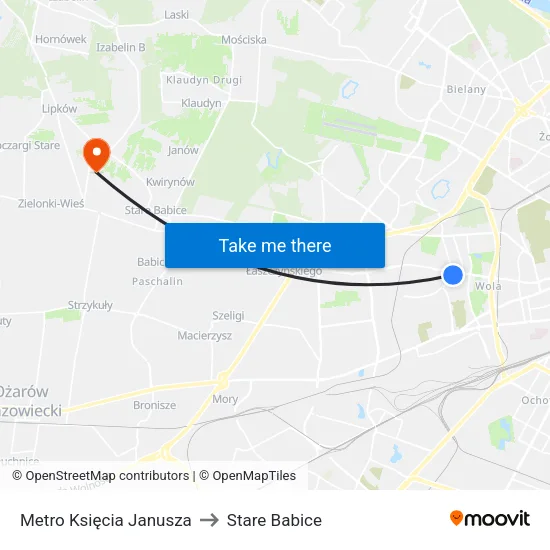 Metro Księcia Janusza to Stare Babice map