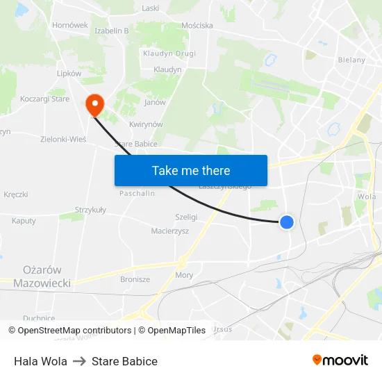 Hala Wola to Stare Babice map