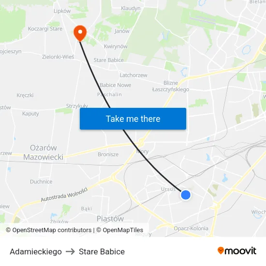 Adamieckiego to Stare Babice map