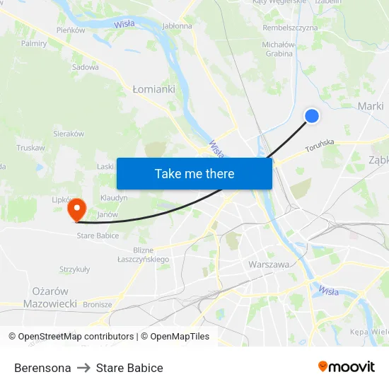 Berensona to Stare Babice map
