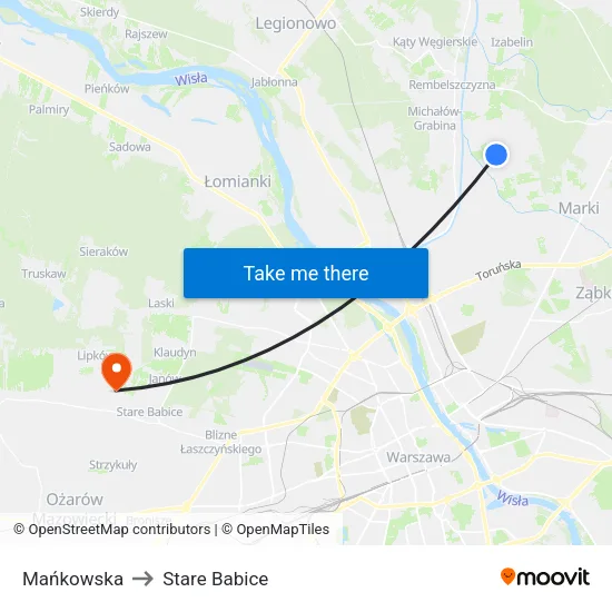 Mańkowska to Stare Babice map