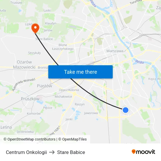 Centrum Onkologii to Stare Babice map