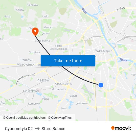Cybernetyki 02 to Stare Babice map