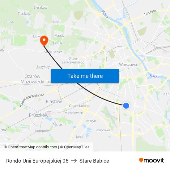 Rondo Unii Europejskiej to Stare Babice map