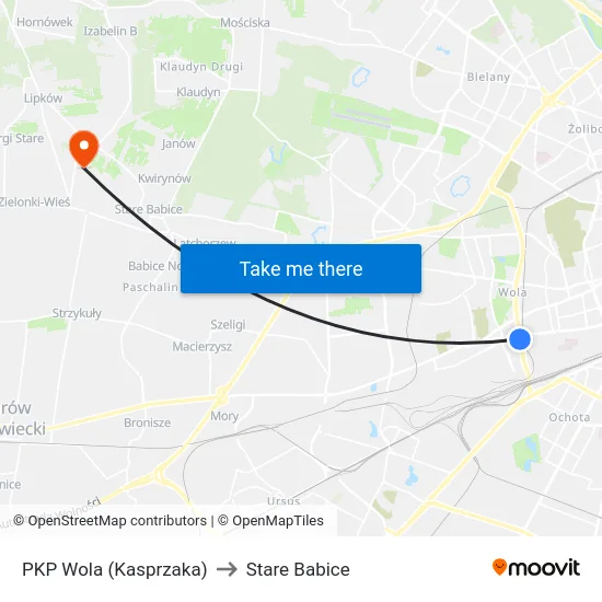 PKP Wola (Kasprzaka) to Stare Babice map