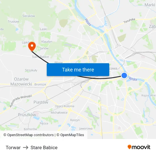 Torwar to Stare Babice map