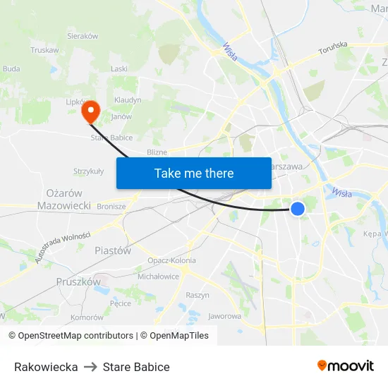 Rakowiecka to Stare Babice map