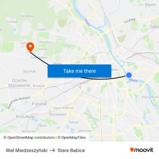 Wał Miedzeszyński to Stare Babice map