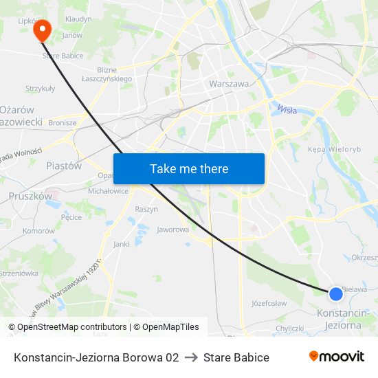 Konstancin-Jeziorna Borowa to Stare Babice map