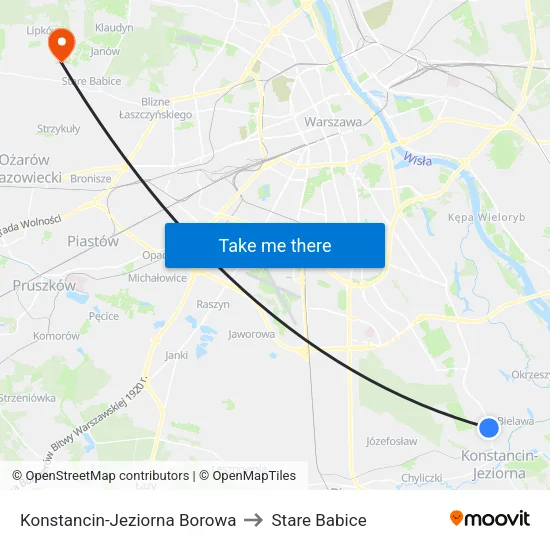 Konstancin-Jeziorna Borowa to Stare Babice map