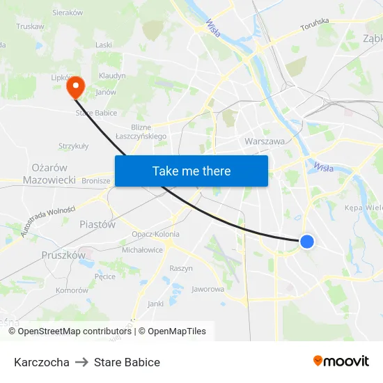 Karczocha to Stare Babice map