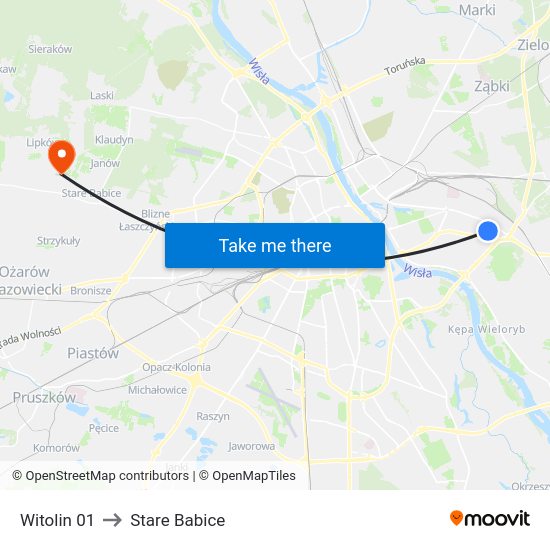 Witolin to Stare Babice map