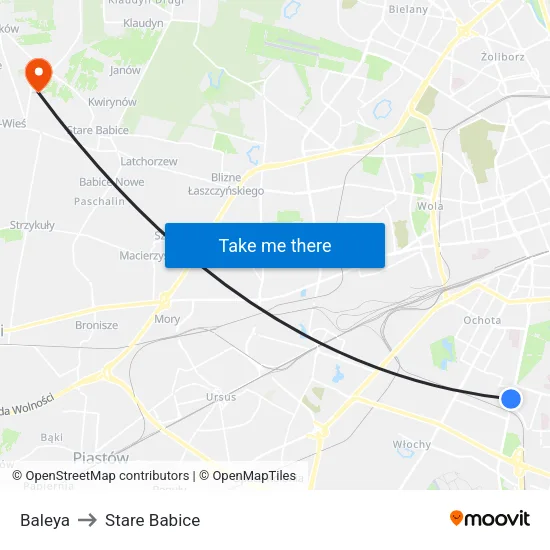 Baleya to Stare Babice map