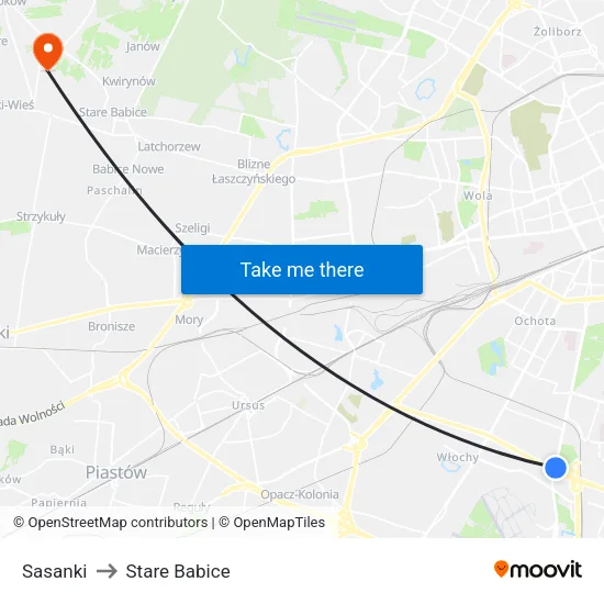 Sasanki to Stare Babice map