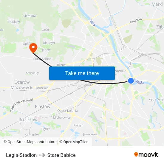 Legia - Stadion to Stare Babice map