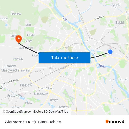 Wiatraczna 14 to Stare Babice map