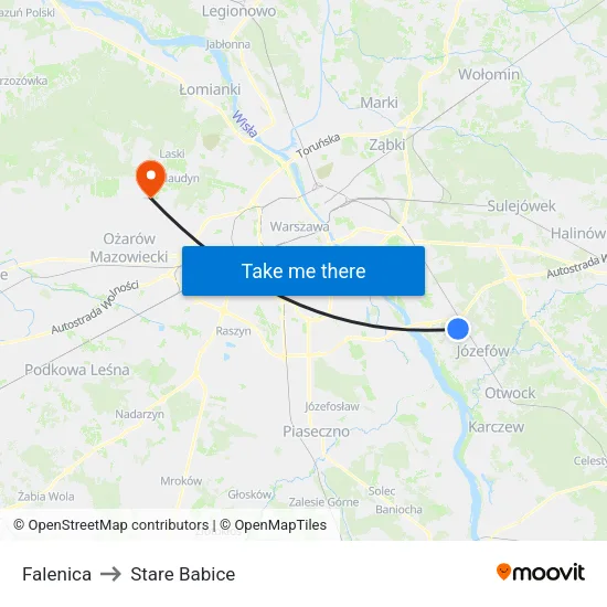 Falenica to Stare Babice map