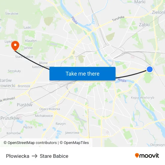 Płowiecka to Stare Babice map