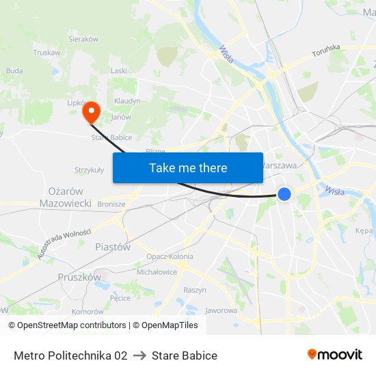 Metro Politechnika 02 to Stare Babice map