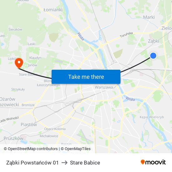 Ząbki Powstańców to Stare Babice map