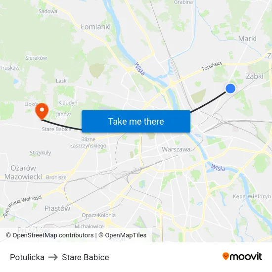 Potulicka to Stare Babice map