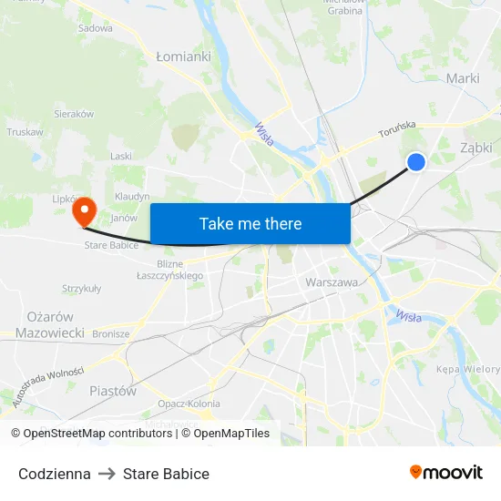 Codzienna to Stare Babice map