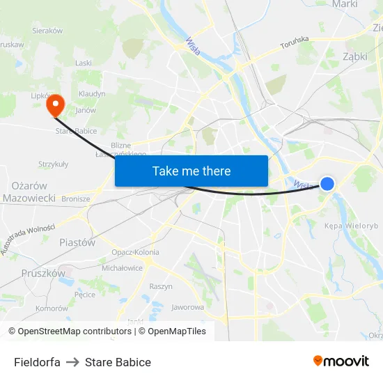 Fieldorfa to Stare Babice map