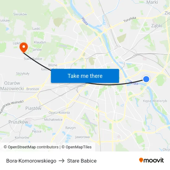 Bora - Komorowskiego to Stare Babice map