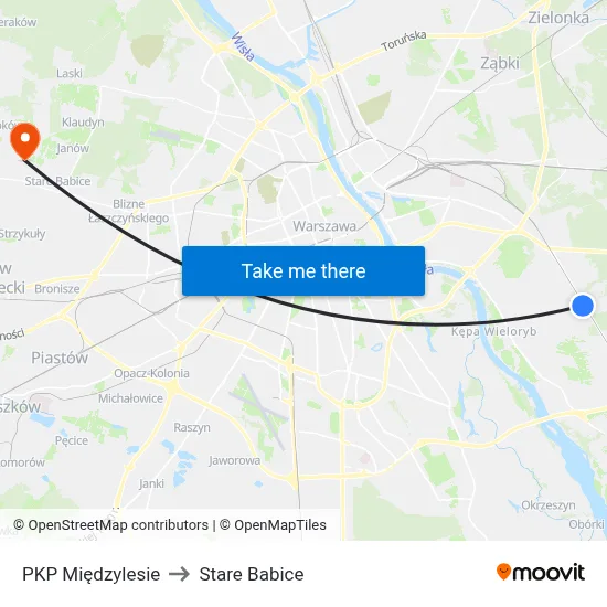 PKP Międzylesie to Stare Babice map