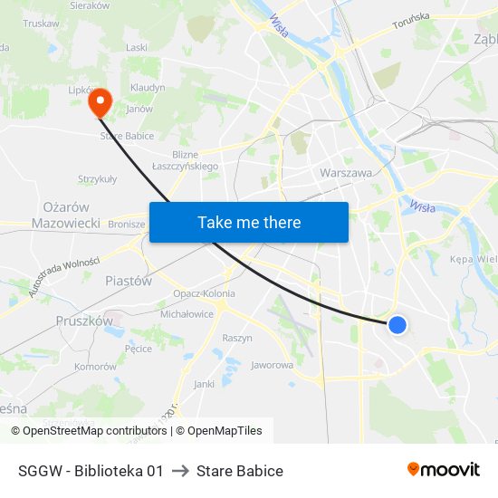 SGGW - Biblioteka 01 to Stare Babice map