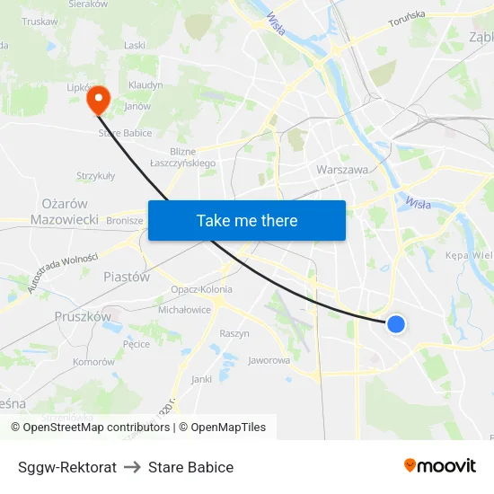 SGGW - Rektorat to Stare Babice map