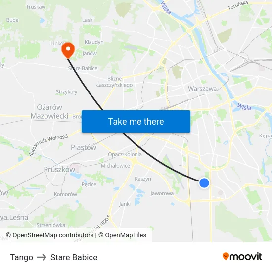 Tango to Stare Babice map