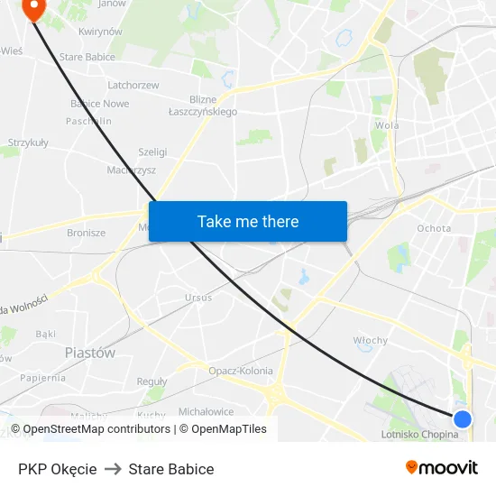 PKP Okęcie to Stare Babice map