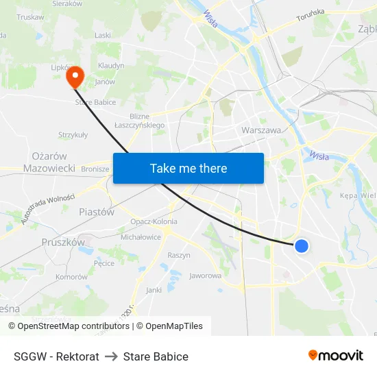 SGGW - Rektorat to Stare Babice map