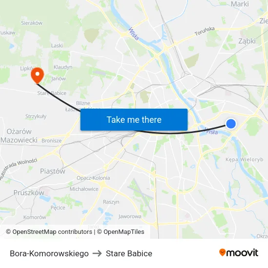 Bora - Komorowskiego to Stare Babice map