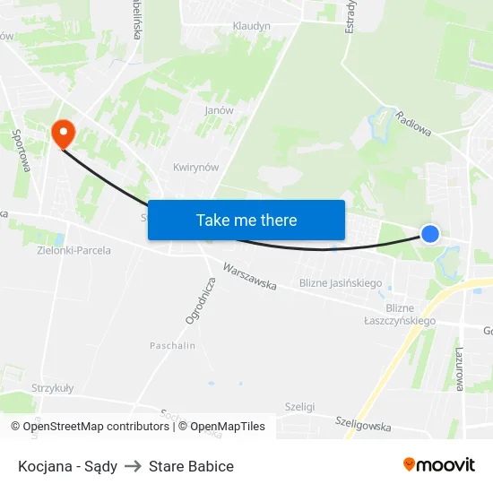 Kocjana - Sądy to Stare Babice map