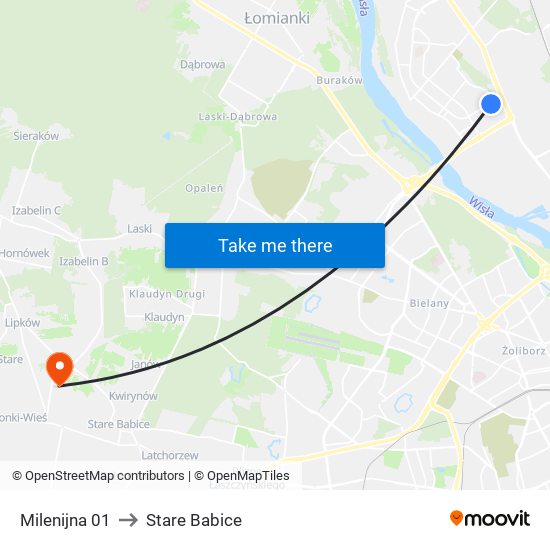 Milenijna 01 to Stare Babice map