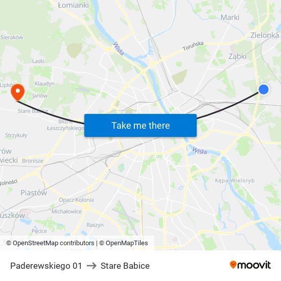 Paderewskiego 01 to Stare Babice map