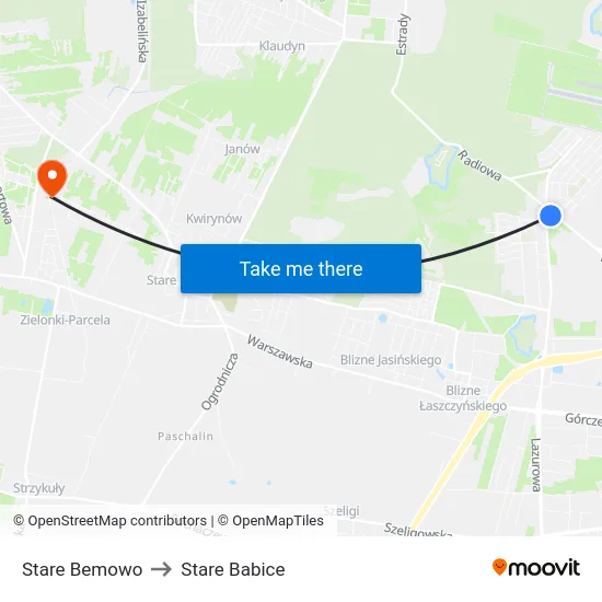 Stare Bemowo to Stare Babice map