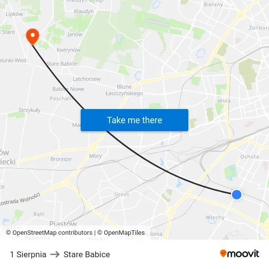 1 Sierpnia to Stare Babice map