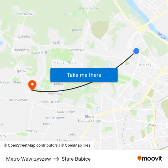 Metro Wawrzyszew to Stare Babice map