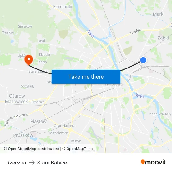 Rzeczna to Stare Babice map