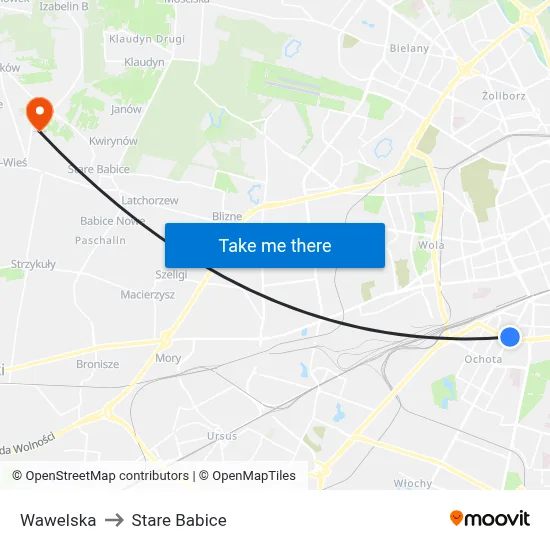 Wawelska to Stare Babice map